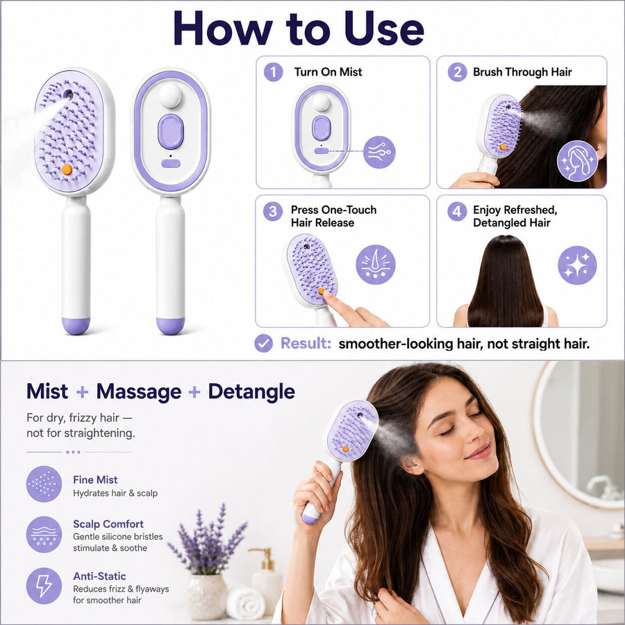 ICONIC™ 4-in-1 Electric Hair Straightener Massage Keratin Brush